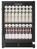 Coolake 24 Inch Wide Under Counter Beverage Refrigerator, 180 Can Capacity Beverage Cooler with Glass Door, Built in or Freestanding, Drink Fridge for Basement, Kitchen, Office
