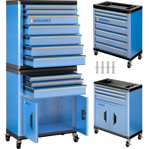 10 Drawer Rolling Tool Chest with Locks& Multifunctional CounterTop,2 Different Types Tool Chest with Swivel Casters,Tool Cabinet with Connection Rods,Can Be Used Individually or In Combination