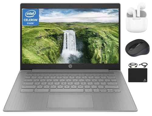 HP Chromebook Thin Laptop Student Business, 14" HD Display, Quad-Core Intel Celeron N4120 Processor, HD Webcam, WiFi, Long Battery, Chrome OS Gray