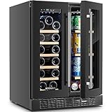 BODEGA Black 24 Inch Wine and Beverage Refrigerator Free Standing. Dual Zone Stainless Steel Fridge under Counter, Drink Cooler for Beer, Soda, Wine, Champagne, Holds 41 Cans and 17 Bottles