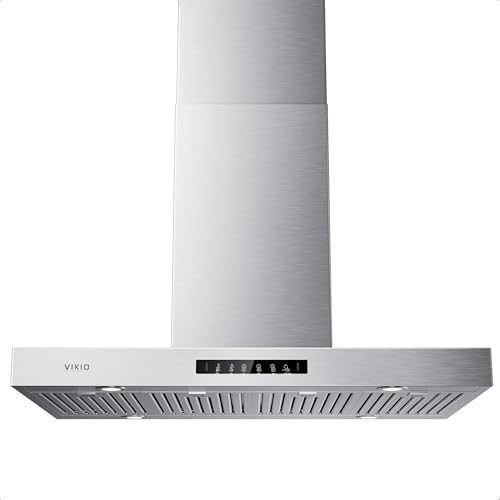 VIKIO HOME Island Range Hood 42 Inch, 980 CFM Island Mount Range Hood with Dual-Sided Touch/Gesture Control, Ceiling Mount kitchen Hood, Convertible Ducted/Ductless, 4 LED Lights, 4 Baffle Filters