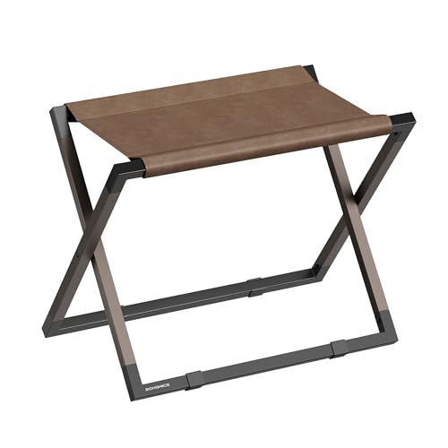 SONGMICS Luggage Rack, Foldable Suitcase Stand, Metal Luggage Holder, Synthetic Leather, Easy to Assemble, for Guest Room, Hotel, Bedroom