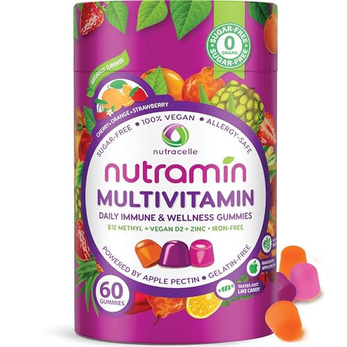 NUTRAMIN Daily Vegan Keto Multivitamin Gummies Non-GMO Natural Vitamin C D + Zinc for Immunity, Plant-Based, Sugar-Free, Nut-Free, Gluten-Free, Biotin, Vitamin A, B, B6, B12 60 Ct, 30 Days (60 Count)