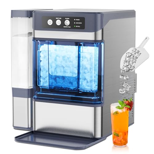 44 lbs/Day Nugget Ice Maker Countertop, Pebble Ice Machine with 0.8 Gal Water Tank 6-10 Mins Fast Ice Making for Home, Camping, Kitchen, RV (Silver)