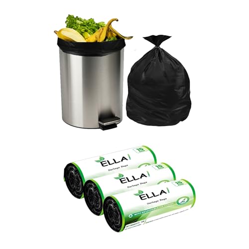 ELLA Garbage Bags 24 x 32 Inches Large Size 45 Bags 3 Rolls Black Color Leak Proof Dustbin Covers for Home Kitchen Bathroom Office and Daily Waste Disposal Use With Check Duster Cloth Free