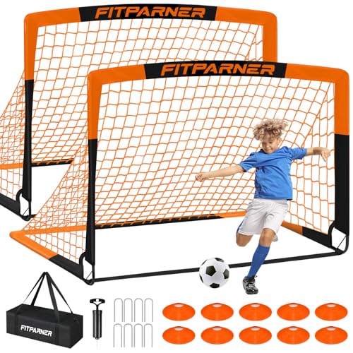 Kids Soccer Goals for Backyard Set - 2 Pack of Portable Pop Up Soccer Nets with Ball,Cones,Complete Training Equipment Kit for Toddler,Youth,Kids Age 3-14,Outdoor Sports Game