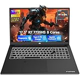 NIMO 2025 Gaming-Laptop, 17 Inch AMD Ryzen 7 7735HS 64GB DDR5 RAM 2TB SSD (8C/16T, Beats i7-12650H) Computer with Radeon 680M, 100W Type-C, WiFi-6E, 58Wh Battery, Fingerprint, Backlit KB for Business