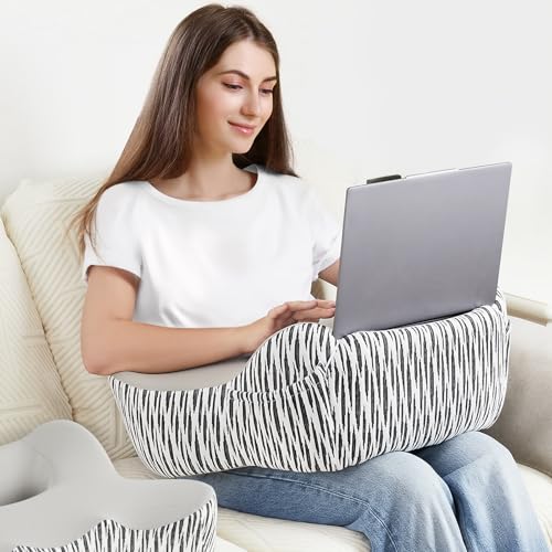 DONAMA Reading Pillow for Gaming, Lap Desk Pillow for Laptop, Arm Rest Pillow with Side Pockets, Memory Foam Bed Rest Pillow for Reading, Working, Gaming, Writing in Bed Couch Floor