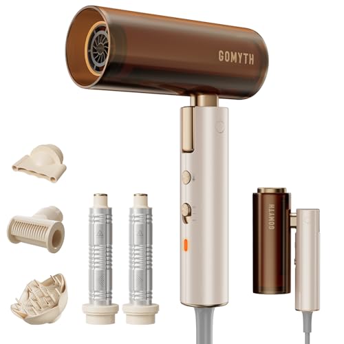 Dual Voltage Hair Dryer for Travel, GOMYTH 5 in 1 Air Styler with High-Speed Blow Dryer, 100V-240V for Worldwide Use, Compact, Plasma Scalp Protection, No Heat Damage, Includes Travel Bag