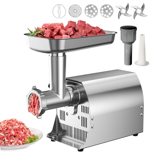 Bluelinecool Electric Stainless Steel Meat Grinder - 3500W ETL Sausage Stuffer & Meat Mincer with 3 Plates, 2 Blades, Sausage Tubes Set, Reverse Function - Ideal for Family Meals, BBQ, Burgers, EG408