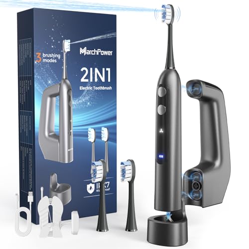 Marchpower 3-in-1 Electric Toothbrush with Water Flosser 3.0, Sonic Toothbrush with Sweeping Oscillation & Water Flossing, Cordless Portable Flossing Toothbrush Combo for Adults, Travel & Daily Use
