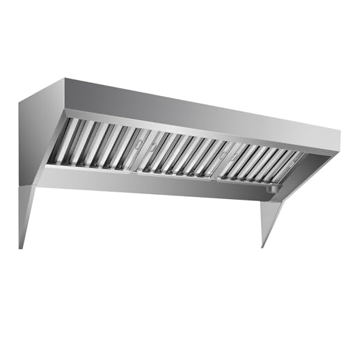 7FT Commercial Exhaust Hood with 3 Detachable U-shaped Grid Oil Filter Mesh, Rust-Resistant, 201 Stainless Steel Concession Trailer Food Truck Exhaust Vent Hood, for Restaurant Kitchen