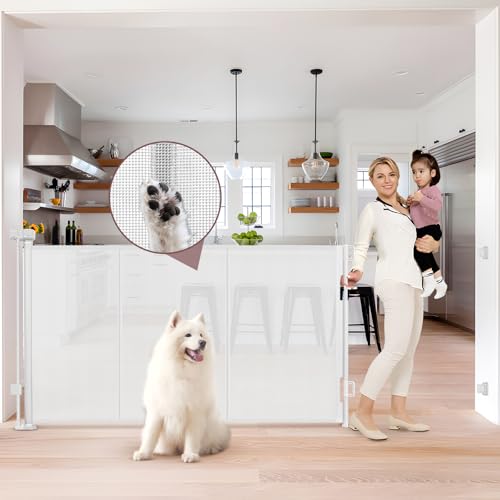 Reinforced 41 Inch Extra Tall Pet Gate Retractable Baby Gates with Support Rods – Prevents Crawling Under, Outdoor Tall Baby Gates for Dogs Indoor Extra Tall Dog Gates for Doorways