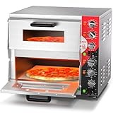 PYY 16" Indoor Electric Double Decker Pizza Oven w/Pizza Stone for Restaurant Home,Countertop Pizza Oven with 60-min Ring Timer, Commercial Pizza Oven with 4 Large Heat Tube, 3200W, ETL listed,Grey