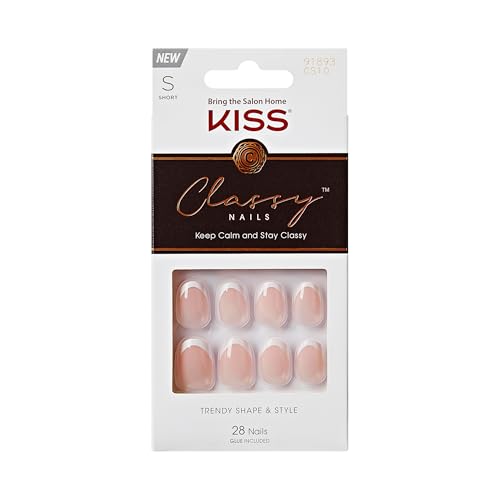 KISS Classy, Press On Nails, Includes 28 Nails, 2g Glue, 1 Manicure Stick, 1 Mini file