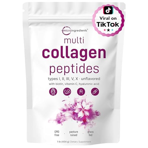 Micro Ingredients Multi Collagen Peptides Powder | Type I, II, III, V, X + Biotin, Vitamin C & Hyaluronic Acid | Unflavored | Supports Hair, Skin & Joint Health | Keto, Non-GMO