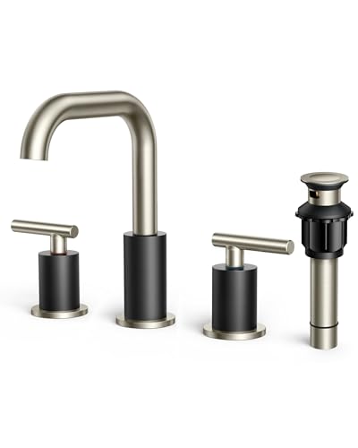 FORIOUS Bathroom Faucet 3 Hole Widespread 8 Inch, 2 Handles 360° Swivel Bathroom Sink Faucet with Pop Up Drain and Hoses, for Vanity Restroom RV Lavatory Sink