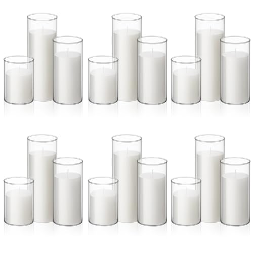 Shihanee 36 Pcs Pillar Candles with Glass Cylinder Vases Tall Hurricane Candle Holders Cylinder Vases for Centerpieces Wedding Party Decor, Total 18 Sets