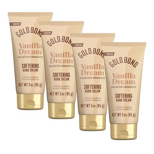Gold Bond Vanilla Dream Softening Hand Cream Set, Luxurious Everyday Hand Cream with Shea Butter to Help Boost Skin Moisture and Cocoa Butter to Help Soften Skin, Warm Vanilla Dream Scent, 3 oz, 4 pk