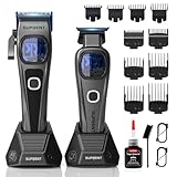 SUPRENT Professional Hair Clippers for Men - Cordless Barber Clippers & Zero-gapped Trimmer Set, Haircutting Kit with up to 10000 RPM Motor Speed, Blue Titanium-Coated Blades, Charging Stands