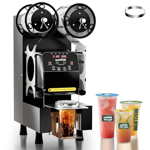 WantJoin Cup Sealing Machine - Full Automatic Cup Sealer Machine 500-600 Cups/H with Electric Digital Control LCD Panel, Suit for 90/95mm Cups, PP/PET Sealing Film, for Bubble Milk Tea Coffee