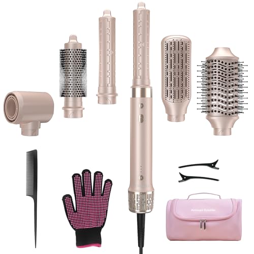 Mythsight StyleVibe 6-in-1 Air Styler, Hair Dryer & Blow Dryer Brush with Travel Case - Auto Wrap Curls (L/R), Fast Drying, Thermal Round Brush for Smooth Blowouts & Frizz-Free Volume, No Heat Damage
