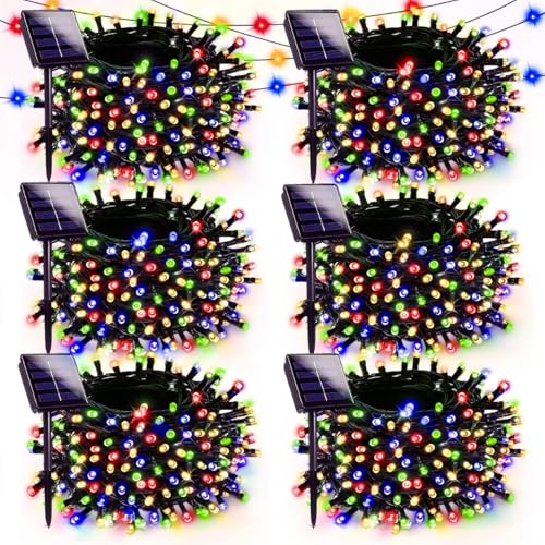 YIQU 2PK 200LED & 4PK 100LED Super Long Solar Christmas Lights Outdoor Waterproof, Solar String Lights with Green Wire 8 Lighting Modes, Twinkle Light for Xmas Tree Yard Party Decor