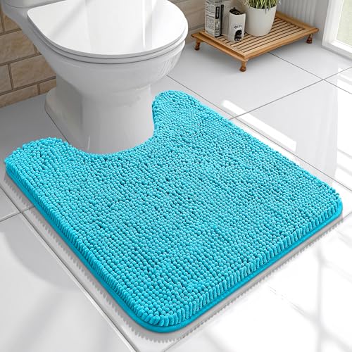 OLANLY Toilet Rugs U-Shaped 20x20, Extra Soft Absorbent Chenille Contour Bathroom Rugs for Toilet, Dry Quickly, Machine Washable, Non-Slip Bath Mat, Aqua Sky
