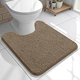 OLANLY Toilet Rugs U-Shaped 20x20, Extra Soft Absorbent Chenille Contour Bathroom Rugs for Toilet, Dry Quickly, Machine Washable, Non-Slip Bath Mat, Tan