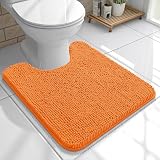 OLANLY Toilet Rugs U-Shaped 20x20, Extra Soft Absorbent Chenille Contour Bathroom Rugs for Toilet, Dry Quickly, Machine Washable, Non-Slip Bath Mat, Orange