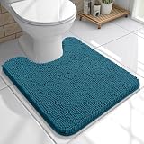 OLANLY Toilet Rugs U-Shaped 20x20, Extra Soft Absorbent Chenille Contour Bathroom Rugs for Toilet, Dry Quickly, Machine Washable, Non-Slip Bath Mat, Peacock Blue