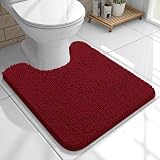 OLANLY Toilet Rugs U-Shaped 20x20, Extra Soft Absorbent Chenille Contour Bathroom Rugs for Toilet, Dry Quickly, Machine Washable, Non-Slip Bath Mat, Red
