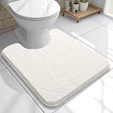 OLANLY Toilet Rugs U-Shaped 20x20, Extra Soft Absorbent Chenille Contour Bathroom Rugs for Toilet, Dry Quickly, Machine Washable, Non-Slip Bath Mat, Ivory