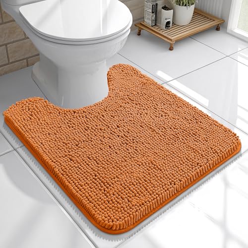 OLANLY Toilet Rugs U-Shaped 20x20, Extra Soft Absorbent Chenille Contour Bathroom Rugs for Toilet, Dry Quickly, Machine Washable, Non-Slip Bath Mat, Clay