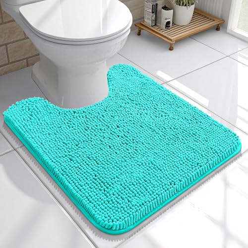 OLANLY Toilet Rugs U-Shaped 20x20, Extra Soft Absorbent Chenille Contour Bathroom Rugs for Toilet, Dry Quickly, Machine Washable, Non-Slip Bath Mat, Teal