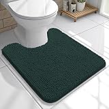OLANLY Toilet Rugs U-Shaped 20x20, Extra Soft Absorbent Chenille Contour Bathroom Rugs for Toilet, Dry Quickly, Machine Washable, Non-Slip Bath Mat, Blackish Green