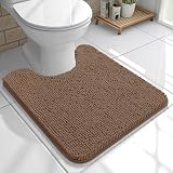OLANLY Toilet Rugs U-Shaped 20x20, Extra Soft Absorbent Chenille Contour Bathroom Rugs for Toilet, Dry Quickly, Machine Washable, Non-Slip Bath Mat, Mocha