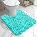 OLANLY Toilet Rugs U-Shaped 20x20, Extra Soft Absorbent Chenille Contour Bathroom Rugs for Toilet, Dry Quickly, Machine Washable, Non-Slip Bath Mat, Teal
