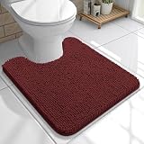 OLANLY Toilet Rugs U-Shaped 20x20, Extra Soft Absorbent Chenille Contour Bathroom Rugs for Toilet, Dry Quickly, Machine Washable, Non-Slip Bath Mat, Andorra Red-Brown
