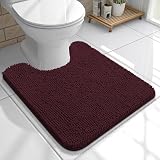 OLANLY Toilet Rugs U-Shaped 20x20, Extra Soft Absorbent Chenille Contour Bathroom Rugs for Toilet, Dry Quickly, Machine Washable, Non-Slip Bath Mat, Black Cherry