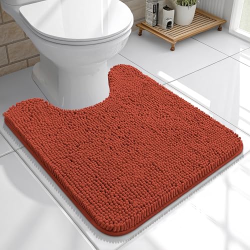 OLANLY Toilet Rugs U-Shaped 20x20, Extra Soft Absorbent Chenille Contour Bathroom Rugs for Toilet, Dry Quickly, Machine Washable, Non-Slip Bath Mat, Rustic Terracotta