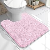 OLANLY Toilet Rugs U-Shaped 20x20, Extra Soft Absorbent Chenille Contour Bathroom Rugs for Toilet, Dry Quickly, Machine Washable, Non-Slip Bath Mat, Pink