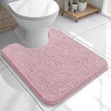 OLANLY Toilet Rugs U-Shaped 20x20, Extra Soft Absorbent Chenille Contour Bathroom Rugs for Toilet, Dry Quickly, Machine Washable, Non-Slip Bath Mat, Dusty Rose
