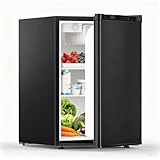 COWSAR 2.6 Cu.Ft Dorm Fridge with Freezer, Single Reversible Door Compact Refrigerator, Adjustable Thermostat, 2 Removable Shelves, Commercial Drink Fridge for Bedroom, Office, Kitchen, Dorm, Black