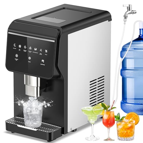 Nugget Ice Maker Countertop 50 LBS/Day, 5 LBS Ice Bin, Water Dispenser Countertop, Soft Chewable Pellet Ice Maker Machine Stainless Steel, Nugget Ice Machine for Home Bar Kitchen Office, Self-Cleaning