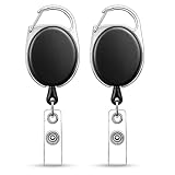 GLUN® Black Oval Round ID Reel Holder, Set of 2 Retractable Clip Badge Card Holders for Office Employees