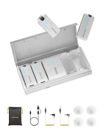 7RYMS iRay DW40 Wireless Lavalier Microphone System with 4 Transmitter, Noise Cancellation, 656ft Range, 12.5H Working, Lapel Mic for iPhone Android Camera PC, Podcast Live Streaming Interview(Black)