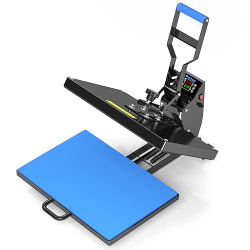 Delclynee Heat Press Machine for T-Shirts, 15x15 Inches, Auto Digital Display, Black and Aqua