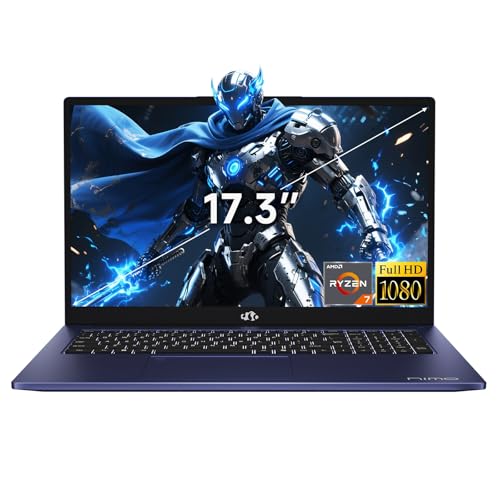 NIMO 17.3" FHD-Gaming-Laptop, AMD R7 7735HS (8C/16T, Beats i7-12650H) 64GB DDR5 RAM 1TB SSD Business-Computer with Radeon 680M, 100W Type-C, Wi-Fi 6E, 58Wh Battery, Fingerprint, Backlit Keyboard