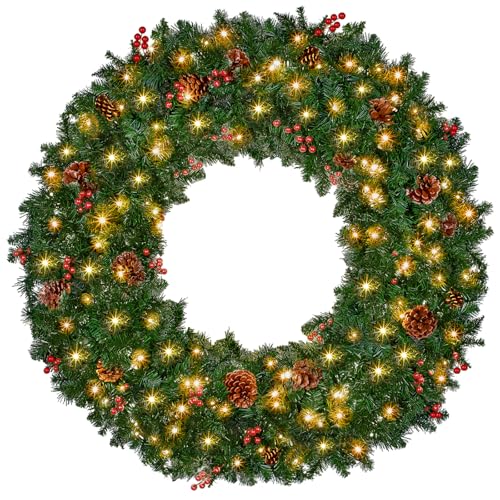 Large Artificial Pre-Lit Christmas Wreath
